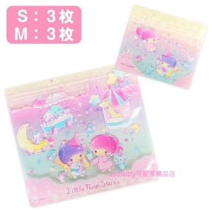 asdfkitty*雙子星透明夾鏈袋組-3大3小-夾鍊袋/收納袋/文具袋/化妝袋/盥洗用品袋/藥品袋-日本正版