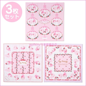 asdfkitty*美樂蒂粉紅草莓3入桌墊/餐墊/桌巾/大手帕-43*43公分-防止兒童弄髒桌子-日本製