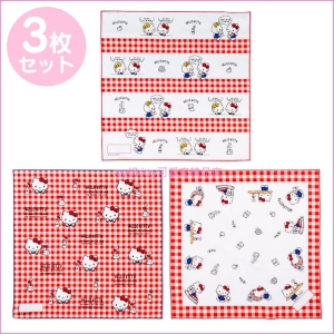 asdfkitty*KITTY紅白格紋3入桌墊/餐墊/桌巾/大手帕-43*43公分-防止兒童弄髒桌子-日本製