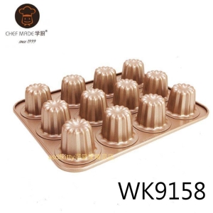 asdfkitty*美國 chefmade學廚香檳金不沾12連可麗露烤模型-WK9158-正版商品