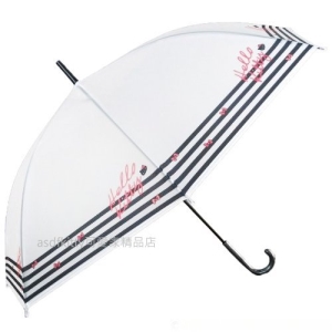 asdfkitty*KITTY黑白條紋半透明半自動直立式雨傘-58公分-日本正版商品