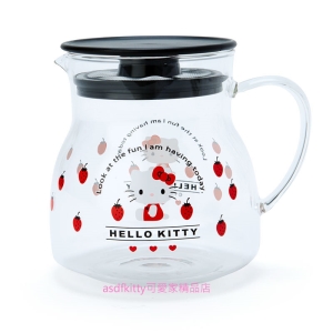 asdfkitty*KITTY草莓耐熱玻璃泡茶壺/花茶壺-500ML-本體可微波-日本正版商品