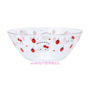 asdfkitty*KITTY草莓玻璃碗/點心碗/冰淇淋碗/沙拉碗-日本製