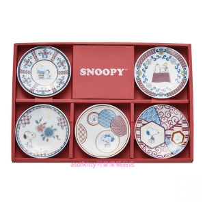 asdfkitty*SNOOPY史努比和風5入陶瓷醬油碟/醬料碟/小碟子/點心皿/茶包盤/湯匙架-日本製