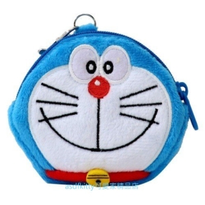 asdfkitty*哆啦A夢大臉造型絨毛零錢包/收納包/置物包-附掛勾.束帶-日本正版商品