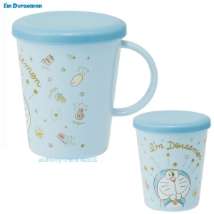 asdfkitty*哆啦A夢有蓋塑膠水杯/學習杯/漱口杯-260ML-日本製