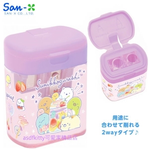 asdfkitty*日本san-x角落生物粉紫色閃亮亮雙孔削鉛筆器-日本製