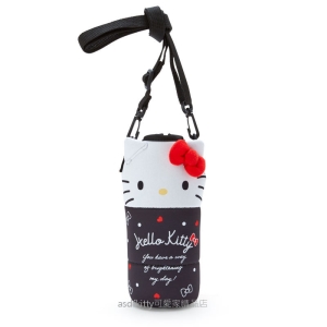 asdfkitty*KITTY黑色造型保溫保冷水壺袋/水壺套-附背帶-可斜背-不滴水.防刮傷-日本正版商品