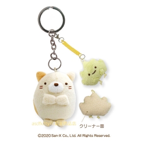 asdfkitty*日本san-x角落生物貓咪造型絨毛娃娃鑰匙圈附眼鏡擦拭玩偶-裝飾品/吊飾-日本正版商品