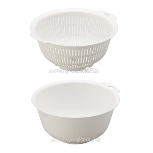 asdfkitty*日本製 INOMATA 白色圓型瀝水籃＋蔬果盆-濾水籃/滴水架/備料碗/置物碗/收納碗-20公分