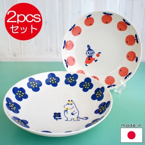 asdfkitty*MOOMIN嚕嚕米/嚕嚕咪陶瓷盤2入-圓型深盤-小不點＋可兒-日本製
