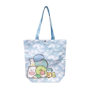asdfkitty*日本san-x角落生物藍色疊疊樂帆布側背袋/補習袋/收納袋/置物袋-日本正版商品