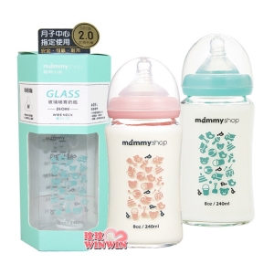 媽咪小站 母感體驗2.0寬口徑玻璃防脹氣奶瓶240ML