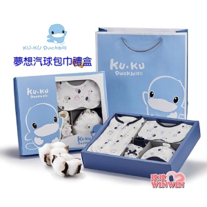KU.KU 酷咕鴨夢想氣球包巾禮盒，育兒新概念，彈性棉柔、貼身舒適、細緻柔軟、保暖透氣