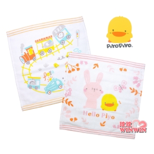 Piyo Piyo 黃色小鴨雙層紗布印圖小方巾2入，無螢光劑、無甲醛，吸水強，透氣性佳，擦拭不黏膩