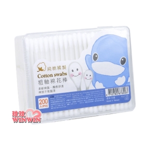 KU.KU 酷咕鴨 粗軸棉花棒 200入，100%純棉，純天然優質棉KU-1105
