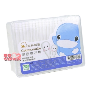KU.KU 酷咕鴨 螺旋棉花棒200入，100%純棉，純天然優質棉 KU-1106