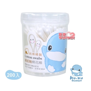 KU.KU 酷咕鴨 細紙軸棉花棒200入，100%純棉，純天然優質棉 KU-1102