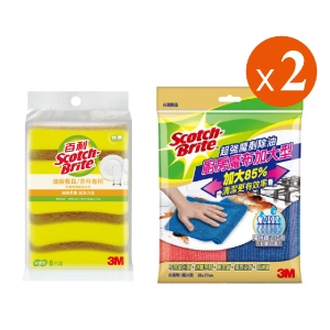 3M 百利細緻餐具/茶杯專用-好握型 6入＋3M 魔巾加大型抹布2入/2組
