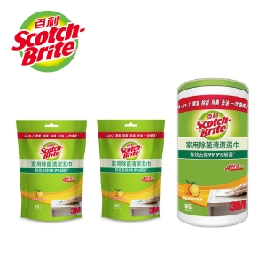 【3M】百利家用除菌清潔濕巾85入1桶裝＋85入補充包2袋