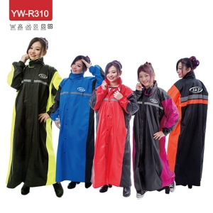 潔豹 時尚風配色前開雨衣-黑/瑩光黃4XL YW-R310