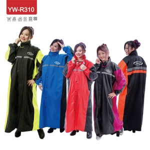 潔豹 時尚風配色前開雨衣-5XL黑/瑩光橘 YW-R310