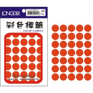 LONGDER彩色標籤 LD-530R(螢光紅) 16MM圓點