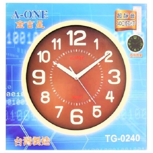 A-ONE TG-0240 超靜音3D夜光數字圓形掛鐘