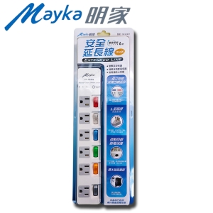 Mayka明家6開6插電腦安全延長線6呎-1.8M (SP-61481)
