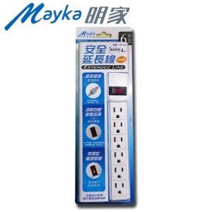 Mayka明家1開6插電腦安全延長線4呎-1.2M (SP-604)