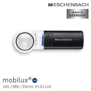 【德國 Eschenbach 宜視寶】mobilux LED 10x/38D/35mm 德國製LED手持型非球面高倍單眼放大鏡 151110 (公司貨)