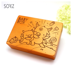 SOEZ BABY BOX 星座04:金牛座 3用胎毛．臍帶．乳牙保存盒~台灣製~實木雷射雕刻