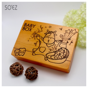 SOEZ BABY BOX 生肖02:牛 3用胎毛．臍帶．乳牙保存盒~台灣製~實木雷射雕刻