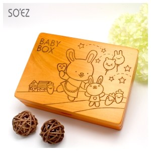 SOEZ BABY BOX 生肖04:兔 3用胎毛．臍帶．乳牙保存盒~台灣製~實木雷射雕刻