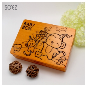 SOEZ BABY BOX 生肖09:猴 3用胎毛．臍帶．乳牙保存盒~台灣製~實木雷射雕刻