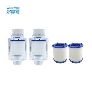 水摩爾 透明PP沐浴過濾器 2入＋替換 濾芯 2個-除氯淨水器 浴室 pp濾棉濾心過濾雜質鐵鏽汙垢 安裝於衛浴龍頭 濾水器