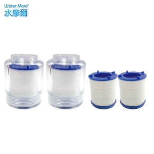 水摩爾 透明PP廚房 過濾器 2入(附內外牙轉接頭)＋替換濾芯2個-水龍頭除氯淨水器 濾棉濾心過濾雜質鐵鏽汙垢 安裝流理臺洗臉盆洗手台