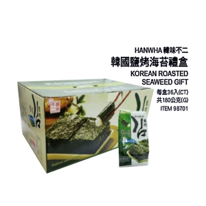 華美小舖-[主動開發票購物有保障] 韓味不二 HANWHA 韓國鹽烤海苔禮盒 180公克(5公克3包,12條) 壹盒價