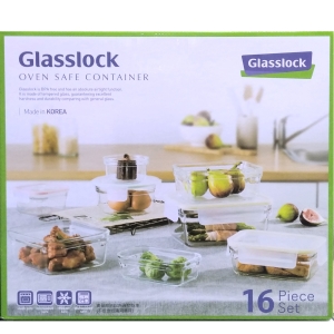 華美小舖-[主動開發票購物有保障] GLASSLOCK無邊框系列玻璃保鮮盒含蓋共16件 可冷藏微波洗碗機清洗 環扣上蓋密封效果佳 不可用於直火加熱 可堆疊收納節省空間 異味及食物顏色不易殘留 免運費 壹箱價
