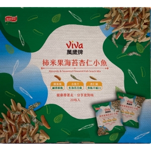 華美小舖-[主動開發票購物有保障]  VIVA萬歲牌杮米果海苔杏仁小魚 38公克20包入/件 內含米果 小魚酥佐海苔 芝麻 杏仁條 層次口感 香脆不膩口 獨立小包裝 方便攜帶 免運費 壹件價