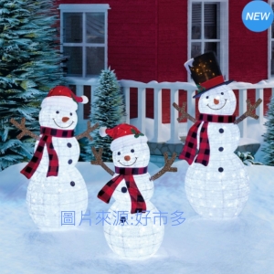 華美小舖-[主動開發票購物有保障]  POP UP SNOWMAN FAMILY 聖誕雪人家庭裝飾 3入組 (大雪人86x66x152公分)(中雪人84x51x127公分)(小雪人69x43x105公分) 共522顆LED燈泡 適用於室內及室外 本產品需組裝 免運費 壹箱價