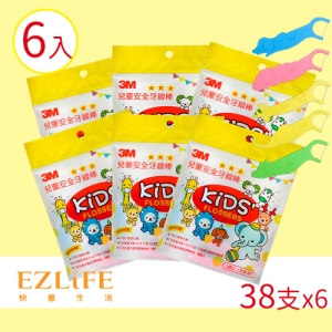 3M 超細滑兒童安全牙線棒 袋裝38支 (超值6入組)