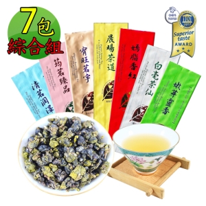 【鑫龍源有機茶】買6送1有機認證iTQi金萱烏龍綠茶蜜香紅茶葉7包組(30g*6包＋紅茶12g *1包/凍頂白毫蜜醇花果香茶葉)
