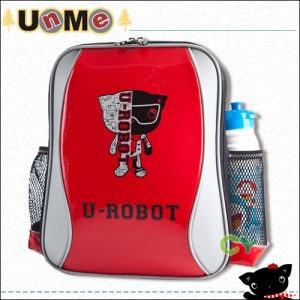 【UnMe機器人】波浪風單層後背書包/ 鏡面紅附UNME造型捲尺熱賣中