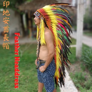 酋長帽 印地安飾品 印第安頭飾 羽毛頭飾 (現貨) 派對寫真道具走秀舞台表演化裝舞會各種節日哈雷重機cosplay印地安帽子