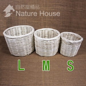 【自然屋精品】藤編 籐編 竹編籃 水果籃  籃子  早餐籃 食物籃 麵包籃 餐包籃 漢堡籃 – 圓柱形藤編籃一組3入