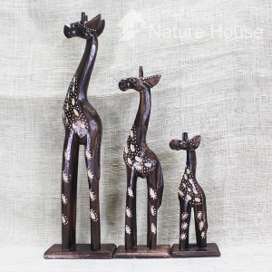 【自然屋精品】彩繪木雕長頸鹿組-3入40cm 彩繪動物 長頸鹿 木雕 鄉村風 原木 自然風 峇厘島 飾品 giraffe