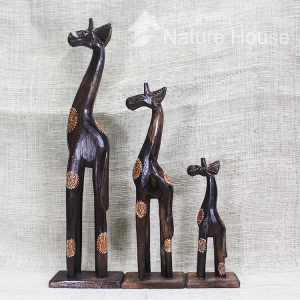 【自然屋精品】彩繪木雕長頸鹿組-3入40cm 彩繪動物 長頸鹿 木雕 鄉村風 原木 自然風 峇厘島 飾品 giraffe