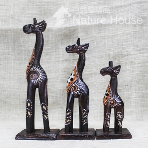 【自然屋精品】彩繪長頸鹿組-3入30cm(有底座) 彩繪動物 長頸鹿 木雕 鄉村風 原木 自然風 峇厘島 giraffe