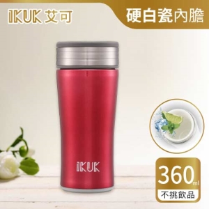 【IKUK】艾可陶瓷保溫杯-好提簡約款360ml極致紅(矽膠手把可收納★出門好攜超便利)